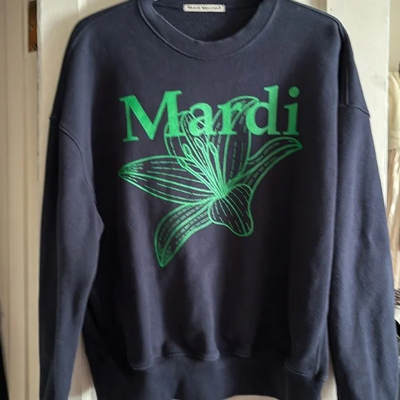 Mardi Mecredi Navy sweatshirt with green design. Size M. - Picture 1 of 6